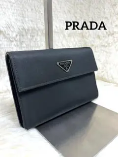✨美品✨ PRADA ブラック 三つ折り財布　ナイロン ブラック 三角ロゴ