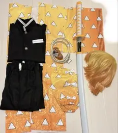 我妻善逸 鬼滅の刃 コスプレ衣装 日輪刀 ウィッグ フルセット