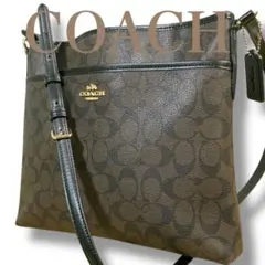 コーチ 良品 シグネチャー チャーム斜め掛け可 ショルダーバッグ ダークブラウン