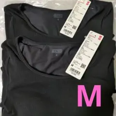 【ユニクロ】極暖ヒートテックリブUネックブラTシャツ М　黒2枚