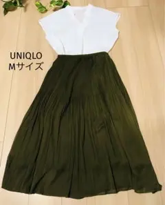 ユニクロ　カーキ　プリーツロングスカート シフォン 約75cm