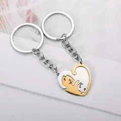【新品】可愛い猫 ペア ハート型キーホルダー カップル お揃いハート型プレゼント