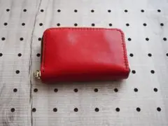 ミニラウンドファスナーウォレット　栃木レザー　小銭入れ　赤　カード入れ付き