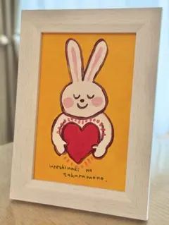 アクリル画　絵画　原画【愛のしるし】　額付き　うさぎ　ハート　ギフト　インテリア