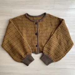 クロップド丈 ニットカーディガン ブラウン イエロー