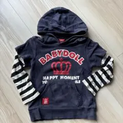 BABYDOLL フード付きパーカー 120cm グレー ストライプ