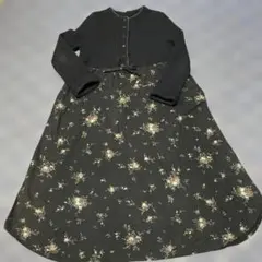 IKUKO 黒花柄ロングニットワンピース