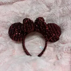 ミニー耳カチューシャ 赤 スパンコール
