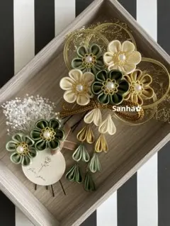 T-1205 つまみ細工 髪飾り 水引 成人式 卒業式 結婚式 七五三 髪飾り