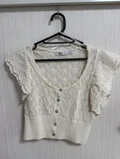 ZARA アイボリー レース編みニット 半袖