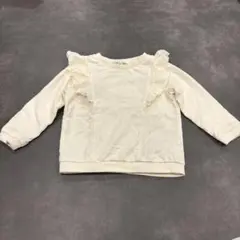 フリル付き　クリーム色　トレーナー　薄手トレーナー　ホワイト