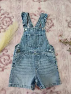 H&M フリル付きデニムオーバーオール