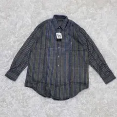 新品タグ付ストライプ ボタンダウン 長袖シャツ　ウール混　L