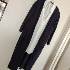 アースミュージックアンドエコロジー　ダークネイビー フード付きロングカーディガン