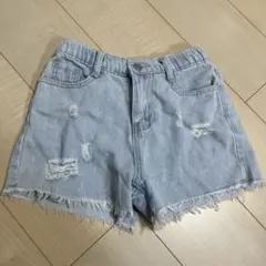 ダメージ加工 ライトブルー デニムショートパンツ 130