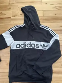adidas フード付きパーカー S ブラック/ホワイト