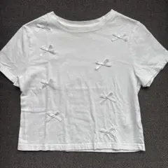 cocaリボン装飾付き ホワイト 半袖Tシャツのサムネイル