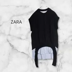 ZARA ザラ　シャツ付きノースリーブニットベスト　ドッキング　M カジュアル