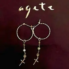 agete ツイストフープピアス ➕クロスチャーム　セット