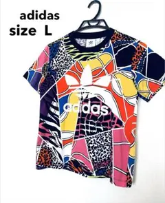 アディダスオリジナルス 総柄 半袖Tシャツ レディースL★adidas