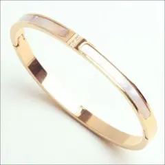 サージカルステンレス 6ミリ幅 シェル バングル ピンクゴールド つけっぱなし