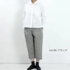 美品　evam eva クロップドタックパンツ　リネン　シルク　コットン　３のサムネイル