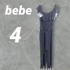 bebe ストライプ オフショルダー ワイドパンツ オールインワン ネイビー