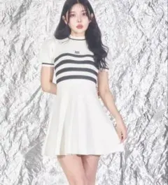 【新品】Darich ボーダーニットフレアミニワンピース　ホワイト