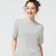 GU　ソフトリブT(5分袖)(ボーダー)Q+E