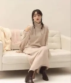 muguet ribbon knit op ピンクベージュ