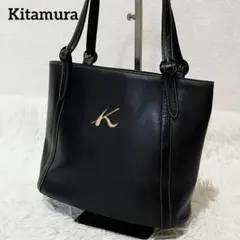 良品✨ キタムラ ハンドバッグ 本革 レザー ネイビー レッド ステッチ 