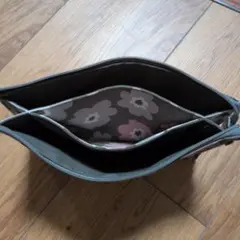 花柄ポーチ グレー・ピンク 3ポケット通帳・お薬手帳