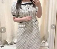 evelyn バイカラーツイードタイトワンピース