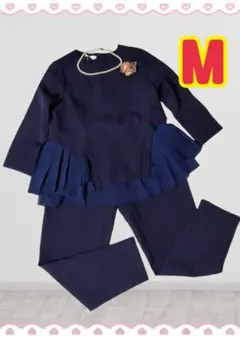 パンツドレス ネックレス コサージュ 3点セット ネイビー M