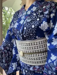 トモモンゼロ様専用 有松絞り浴衣 ネイビーブルー 蜘蛛絞り 夏帯と2点