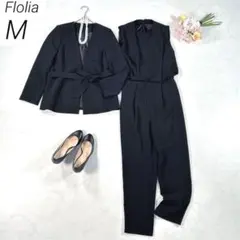 【洗える】　フロリア　ノーカラージャケット&オールインワン　フォーマル　黒　M