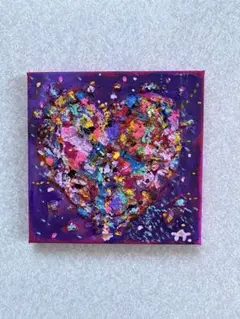 「秋のハート」抽象画　アクリル画　アート インテリア　キャンバス18×18 美品