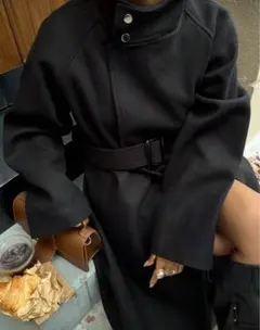 shein DAZY ベルト付き スタンドカラーロングコート