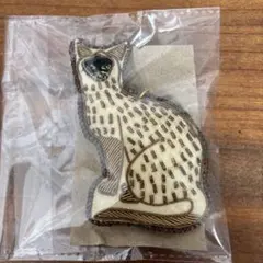 インド　ザリ　刺繍　キーホルダー　チャーム　ねこ