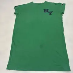 Champion NYロゴ ロングTシャツ ワンピ丈 グリーン M