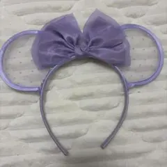 ディズニーランド　ミニー　紫色リボン付きミッキー耳カチューシャ