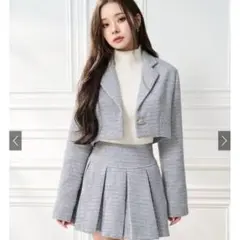 ラメツイードジャケット×プリーツミニスカートセットアップ[dk1317]