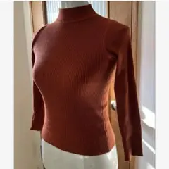 オレンジブラウン★リブ編み ハイネック セーター★レディース