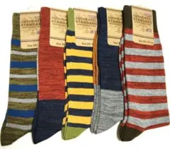 メンズ綿混ボーダーソックス 25-27cm 5足セットAuthentic