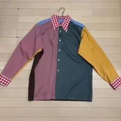 ⭐️週末セール クレイジーパターン シャツ マルチカラー チェック襟 長袖