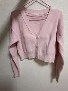 GU ピンク Vネック クロップドカーディガン
