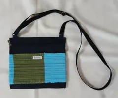 ショルダーバッグ　ポシェット　 SAORI織り・帆布　 ハンドメイド