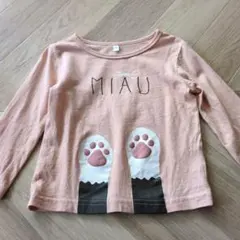 キッズ 長袖Tシャツ ピンク 猫 肉球デザインのサムネイル