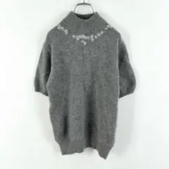 H175 YALIE モックネック　花柄刺繍　半袖　ニット　アンゴラ　ラムウール