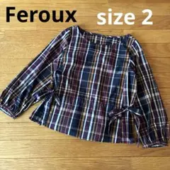 Feroux フェルゥ ブラウス　チェック　長袖　リボン　オンワード樫山　M